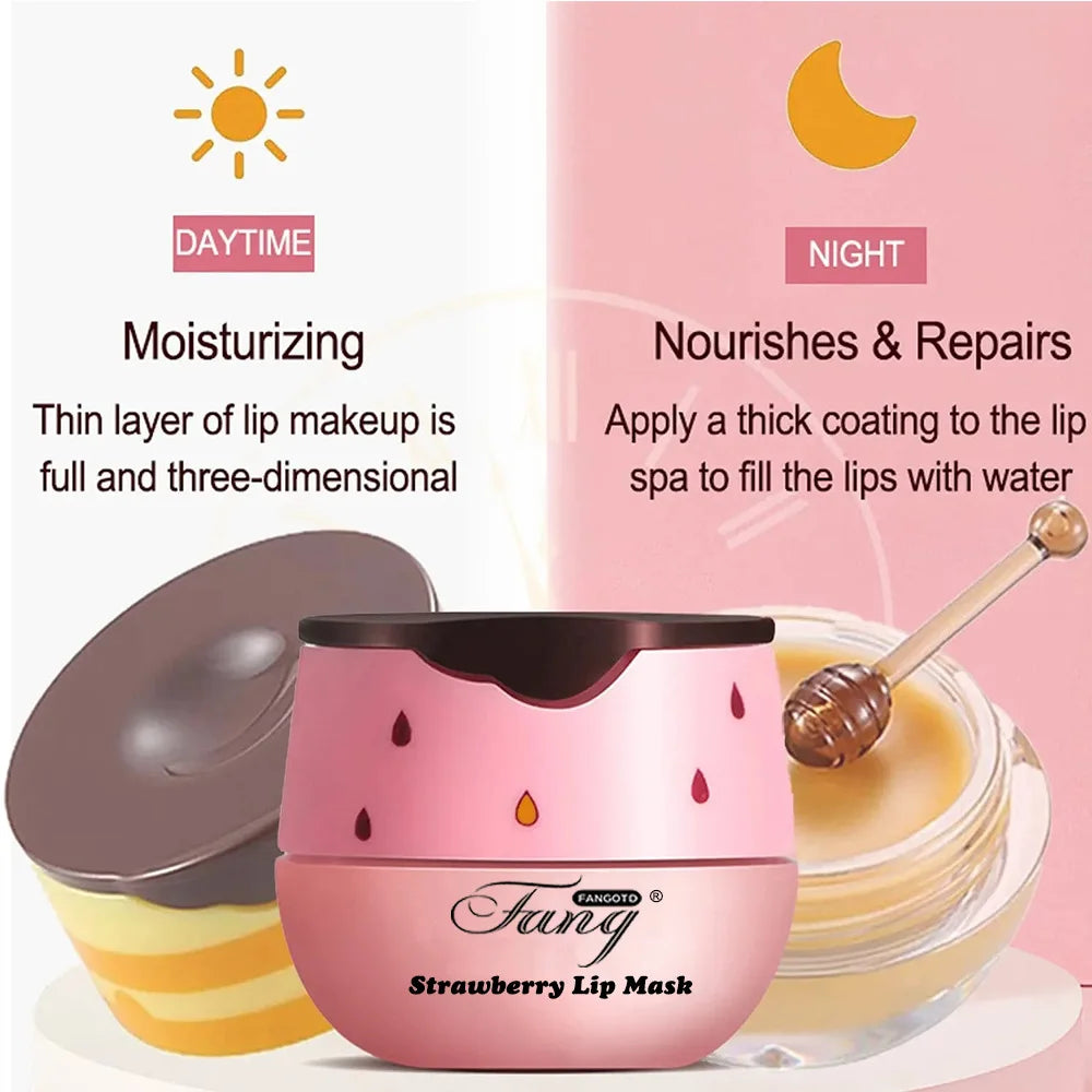 5.5g Lip Sleep Mask Night Sleep Maintenance Moisturizing Lip Gloss Bleach Cream Nourishing Lip Care Strawberry Honey