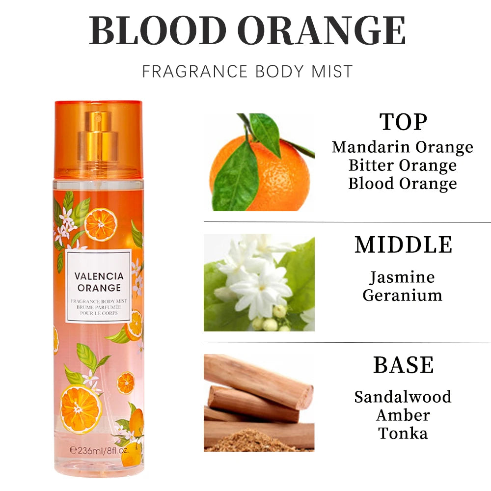 Women's Body Spray 2pcs 8 Fl Oz Body Mist - Hair & Body Fine Fragrance Mist for Women - with Amber, Bitter Orange Blood Orange