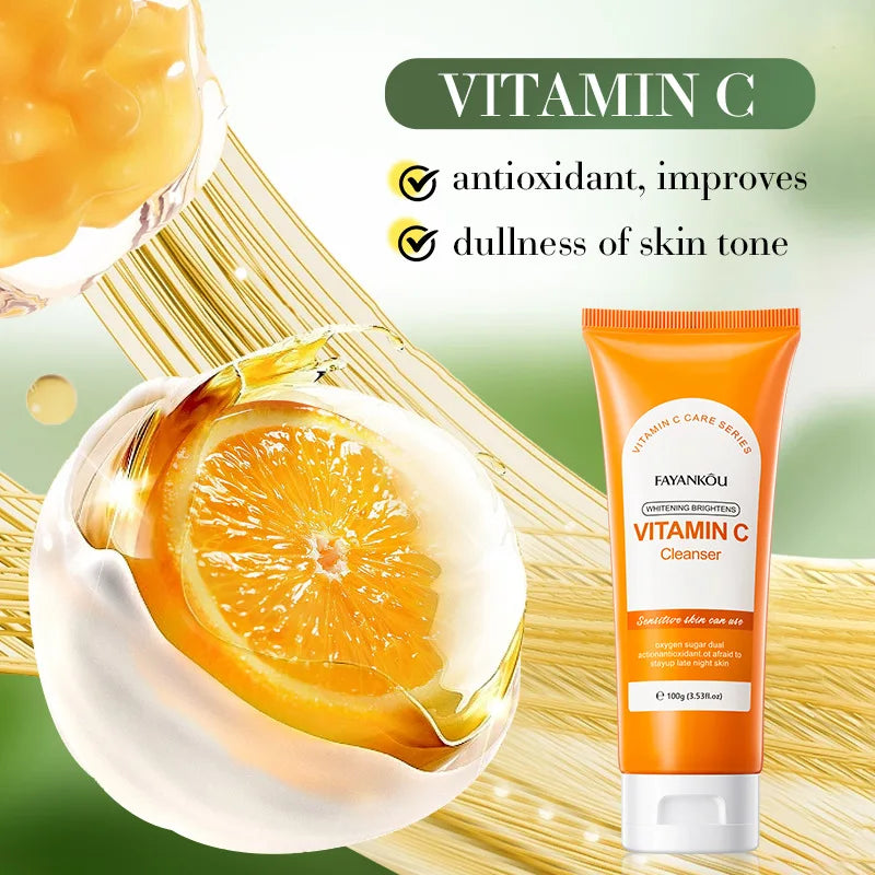 100g Vitamin C Facial Cleanser Face Wash Foam Cleanser Deep Cleansing Moisturizing Brightening Hydrating Skin Care.