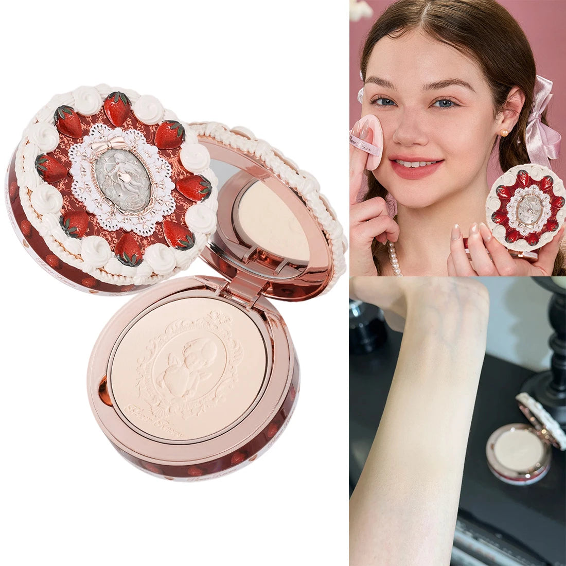 Flower Knows Strawberry Cupid Pressed Powder Matte Soft Oil Control Setting Powder Long-lasting Mattifying Translucent Powder