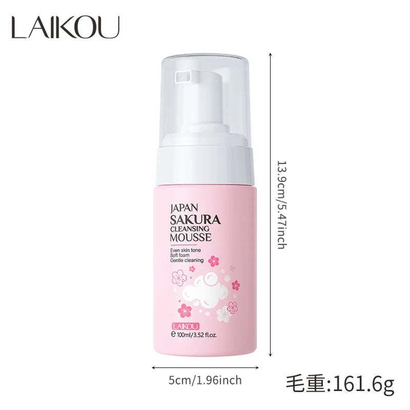 LAlKOU Japan Sakura Cleansing Mousse Facial Cleanser 100ml Shrink Pores Deep Clean Oil Control Moisturizing Skin Care