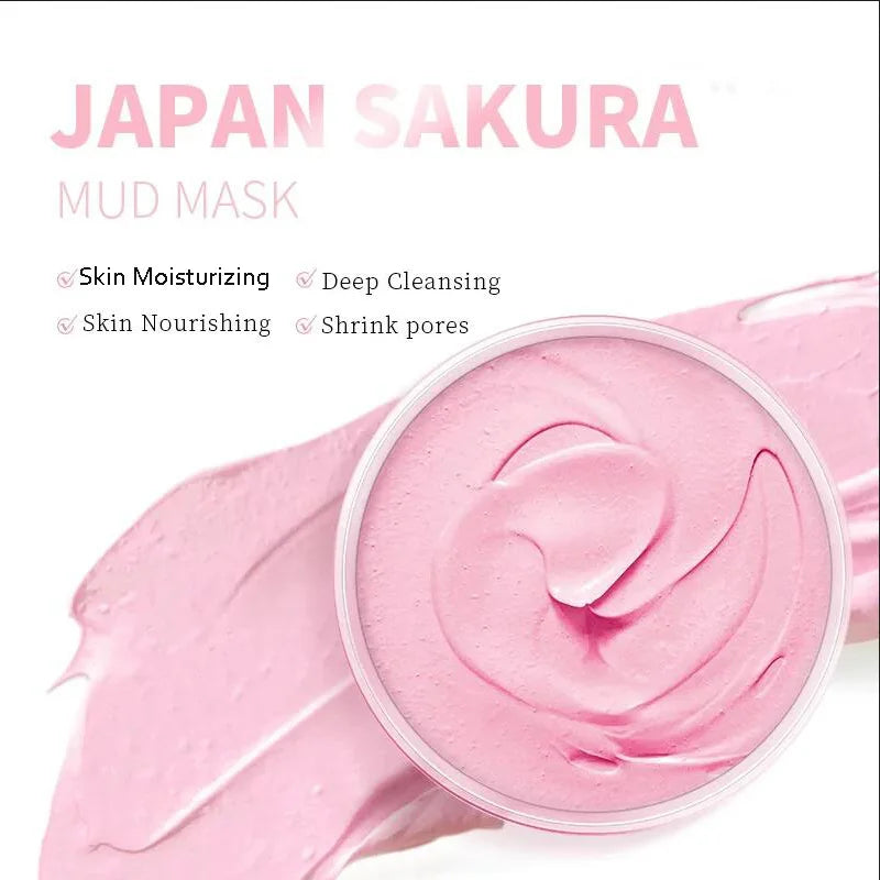 LAIKOU Naturals Sakura Volcanic Mud Mask For Face Deep Cleaning Remove Blackheads Improve Roughness Facial Oily Skin Care 90g