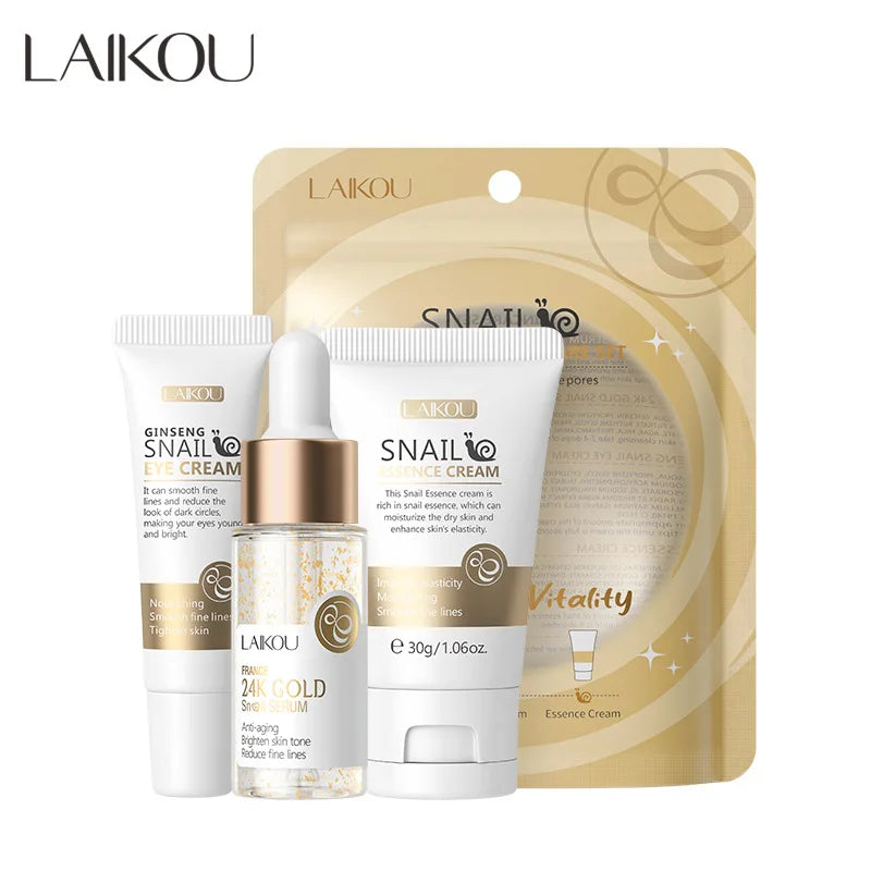 3pcs/set LAIKOU Vitamin C 24K Golden Sakura Skin Care Sets Face Cream Serum Eye Cream Moisturizing Face Care Kit