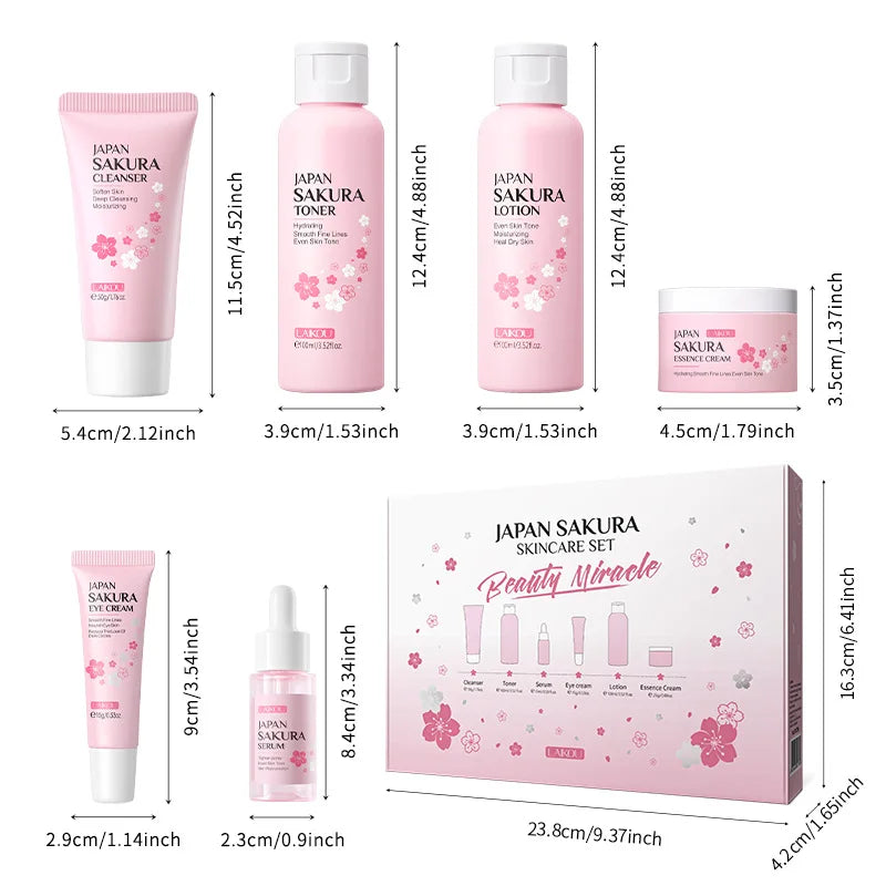 6pcs/set Laikou Sakura Skin Care Sets Facial Cleanser Eye Creams Face Cream Serum Lotion Toner Moisturizing Face Care Kit