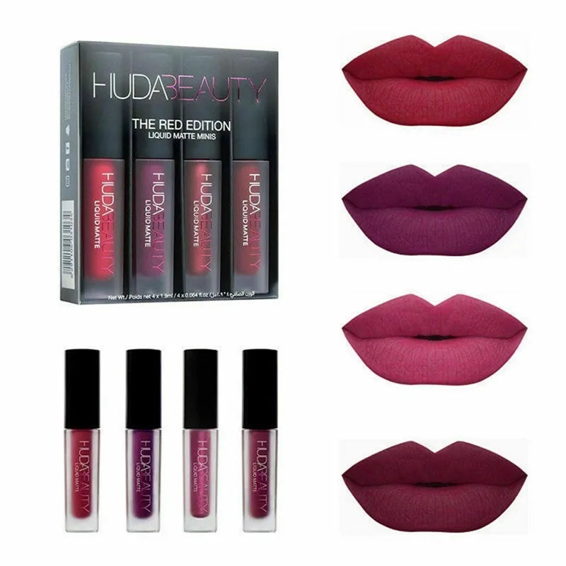 4PCS HUDA beauty Base Makeup Set Foundation Lipsticks Eye Shadow Mascara Eye Lashes Brush Beauty Makeup  Waterproof