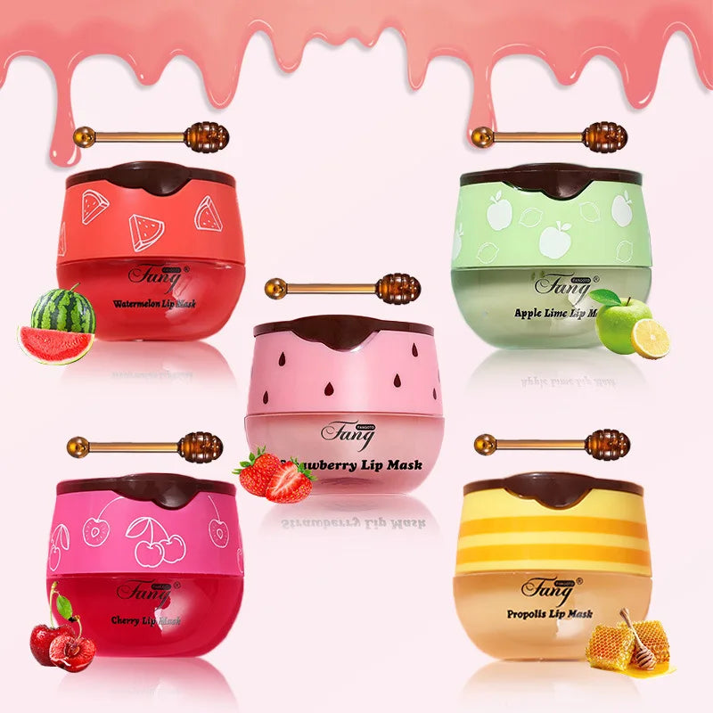 5.5g Lip Sleep Mask Night Sleep Maintenance Moisturizing Lip Gloss Bleach Cream Nourishing Lip Care Strawberry Honey