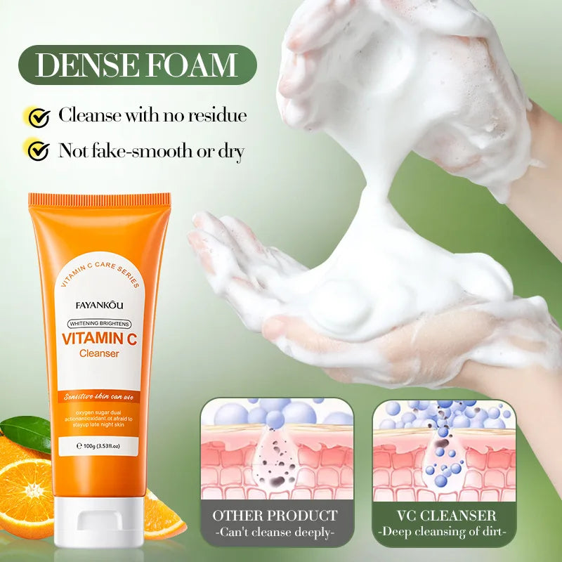 100g Vitamin C Facial Cleanser Face Wash Foam Cleanser Deep Cleansing Moisturizing Brightening Hydrating Skin Care.