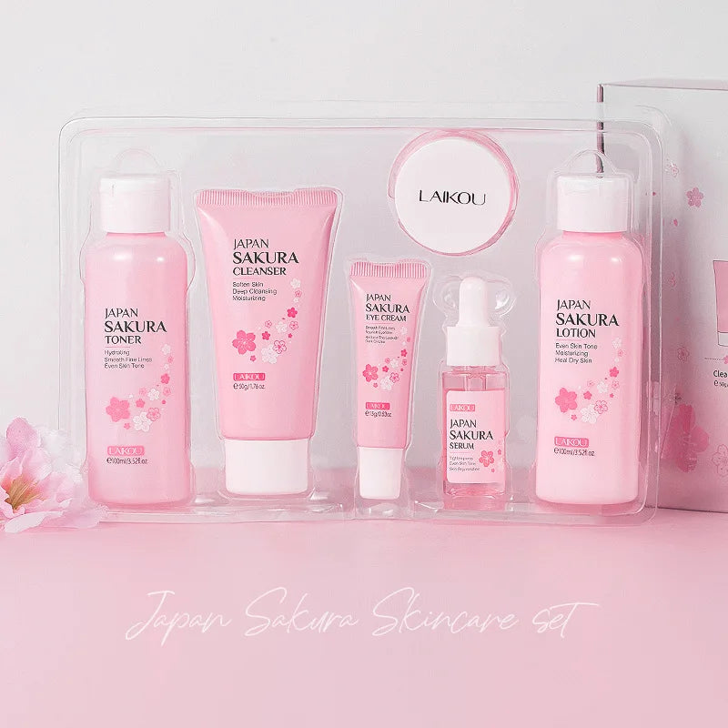 6pcs/set Laikou Sakura Skin Care Sets Facial Cleanser Eye Creams Face Cream Serum Lotion Toner Moisturizing Face Care Kit