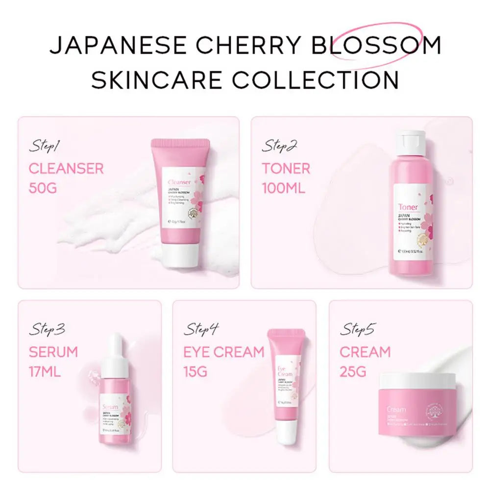 japan sakura cherry blossom skincare kit Facial Cleaner toner Face cream Essence Fade Dark Circles Eye Cream Skin Care Set