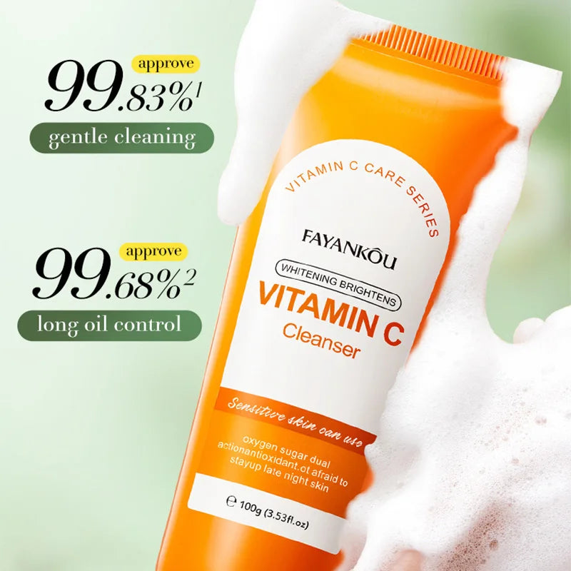 100g Vitamin C Facial Cleanser Face Wash Foam Cleanser Deep Cleansing Moisturizing Brightening Hydrating Skin Care.